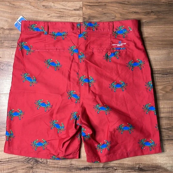 Bermuda Styles Red Men’s Hybrid Shorts Blue Man Crab Novelty Print 38M w/ Pocket